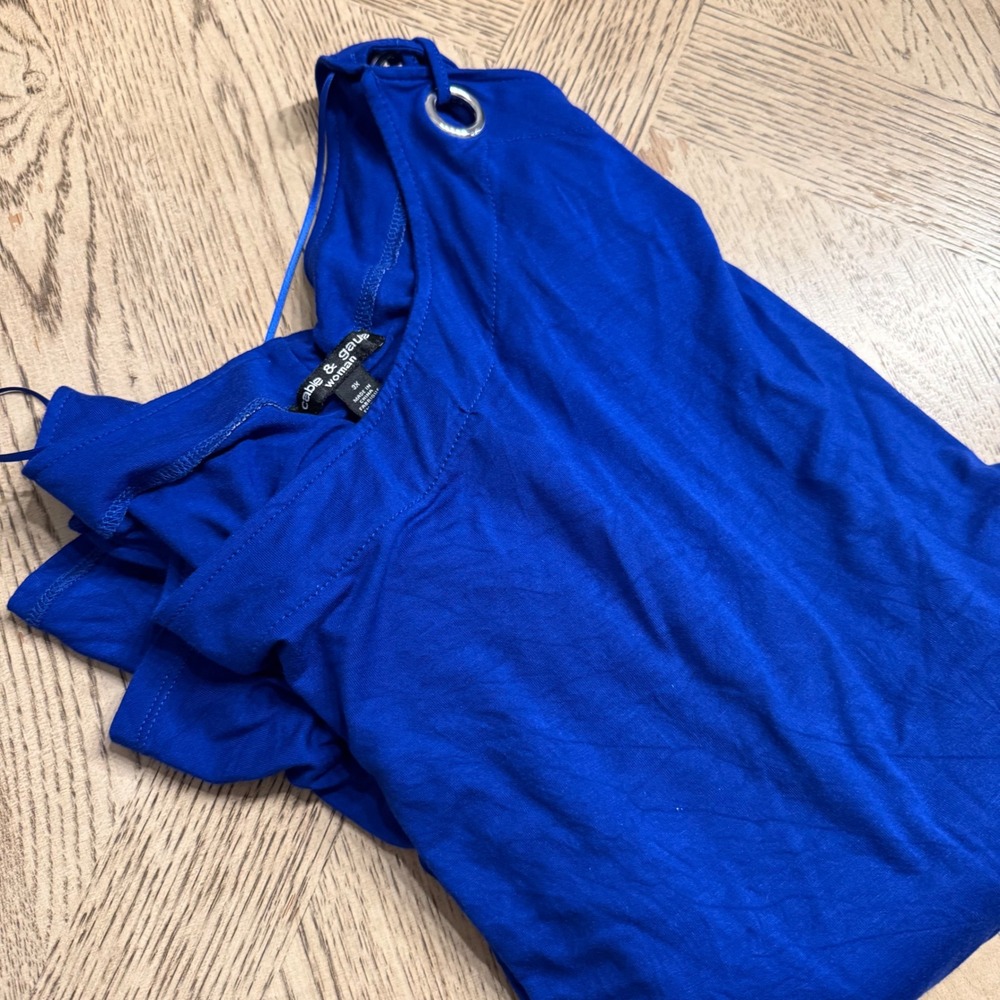 Cable & Gauge Woman Royal‎ Blue Open Sleeve Grommet Top 3X Plus Size 3/4 Sleeve